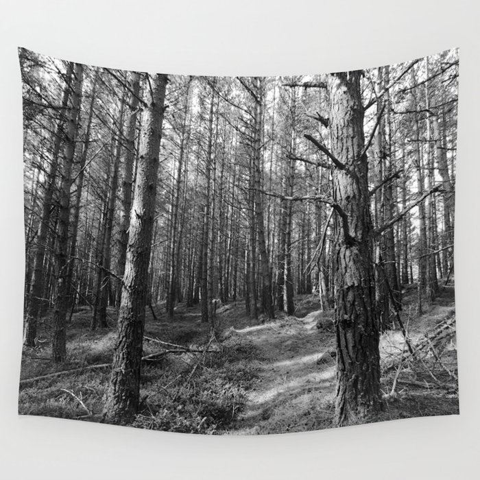Scottish Highlands Black and White Nature Path Wall Tapestry