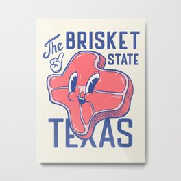 Texas Brisket - The Brisket State | Mid-Century Retro Cartoon Mascot Metal Print | Brisket, Meat, Slow, Texasbrisket, Grill, Grilling, Backyard, State, Graphicdesign, Low 