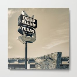 Deep Ellum Texas - Dallas Vintage Neon - 1x1 Sepia Metal Print | Sepia, Vintageneon, Dallaswallart, Dallascityscape, Dallaslandmark, Frameddallasart, Dallassepiaart, Texassepiaprint, Deepellumdallas, Neontexassign 