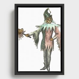 Clown Cat with Lion Stick Framed Canvas