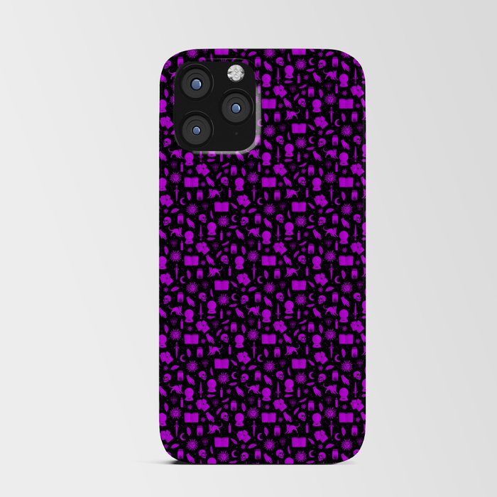 Small Bright Dayglo Purple Halloween Motifs Skulls, Spells & Cats on Spooky Black  iPhone Card Case
