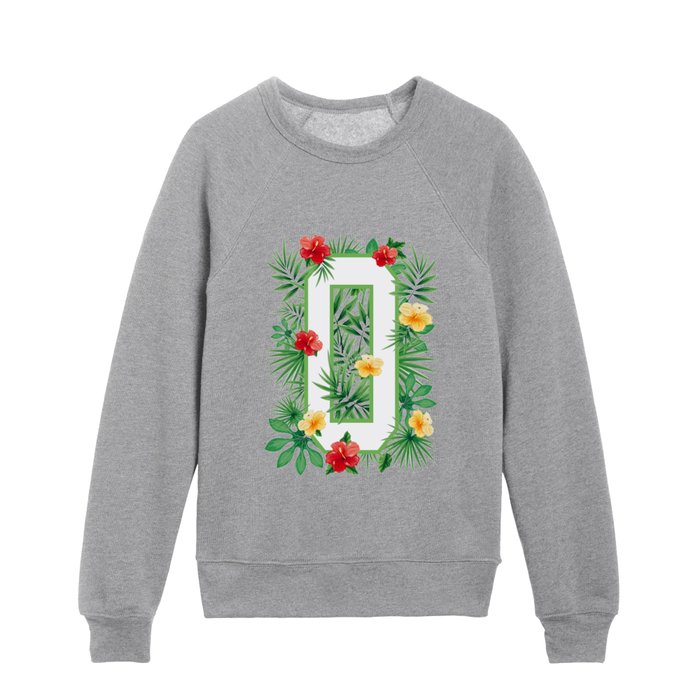 Capital Letter O Alphabet Monogram Initial Flower Gardener Kids Crewneck