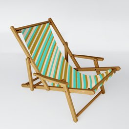 [ Thumbnail: Bisque, Turquoise, and Dark Goldenrod Colored Lines Pattern Sling Chair ]
