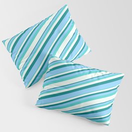 [ Thumbnail: Teal, Light Sky Blue, Turquoise & Mint Cream Colored Striped Pattern Pillow Sham ]