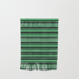 Emerald Green and Black Horizontal Var Size Stripes Wall Hanging