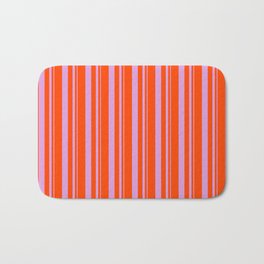 [ Thumbnail: Plum and Red Colored Lined/Striped Pattern Bath Mat ]