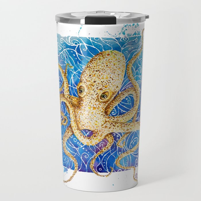 La pieuvre - Contemporary Watercolor Octopus Painting Travel Mug