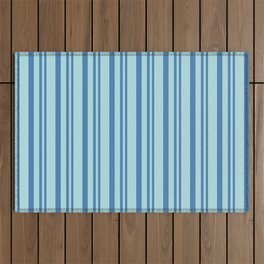 [ Thumbnail: Blue and Powder Blue Colored Striped Pattern Outdoor Rug ]