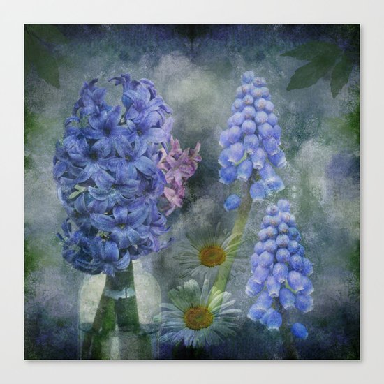 Painterly spring flowers on a grunge background Canvas Print