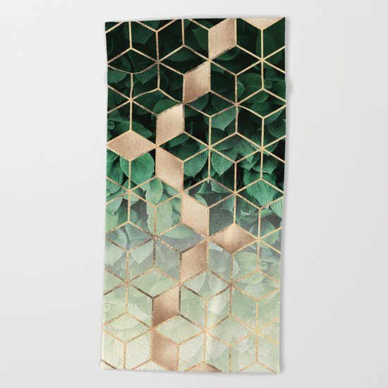 Leaves And Cubes Beach Towel