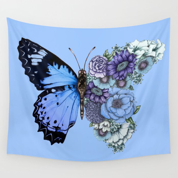 Blue Butterfly in Bloom Wall Tapestry