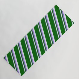 [ Thumbnail: Purple, Lavender & Dark Green Colored Pattern of Stripes Yoga Mat ]