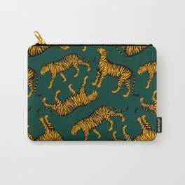 Tigers (Dark Green and Marigold) Carry-All Pouch | Jungle, Marigold, Tiger, Illucalliart, Wildlife, Jungle Cat, Curated, Panther, Stripes, Feline 