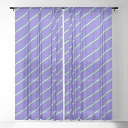 [ Thumbnail: Light Green and Slate Blue Colored Lines/Stripes Pattern Sheer Curtain ]
