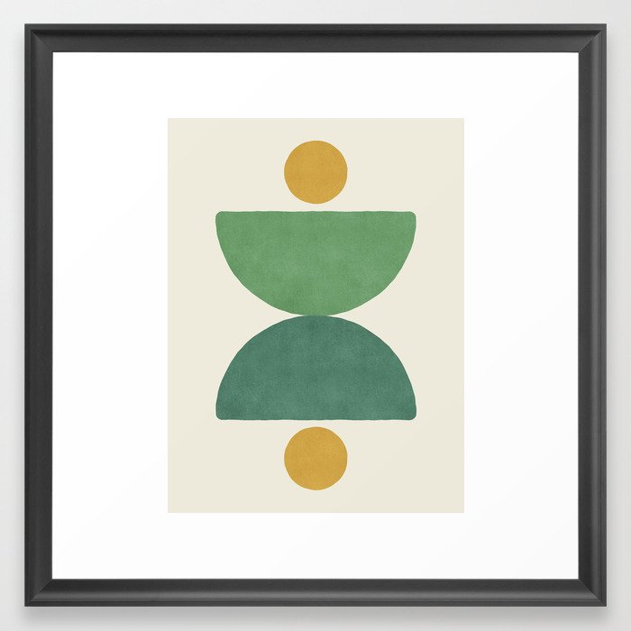 Half-circle Balance - Green Gold Framed Art Print
