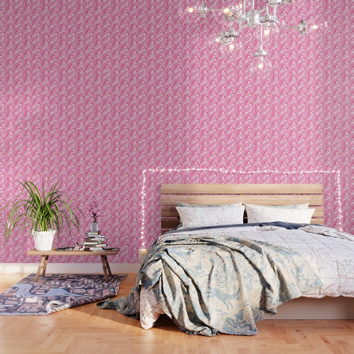 Pink banana leaves tropical pattern on white Wallpaper