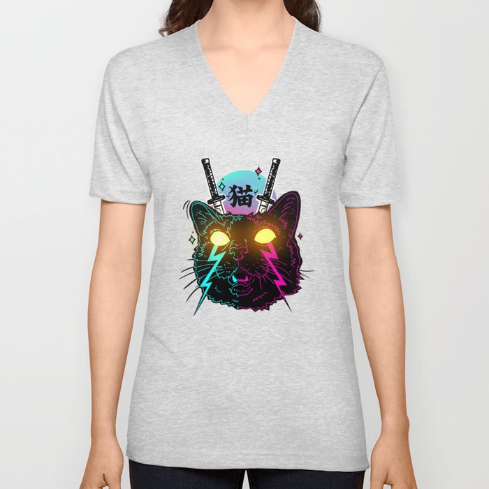 Cyber Cat V Neck T Shirt