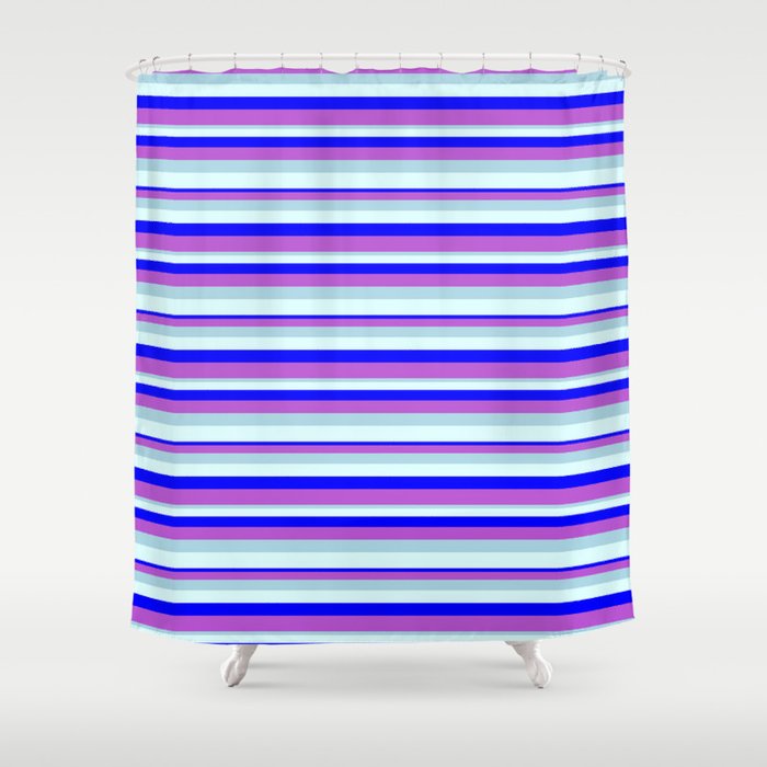 Blue, Orchid, Light Blue & Light Cyan Colored Pattern of Stripes Shower Curtain