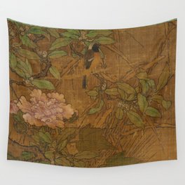 Vintage Japanese Birds Flowers 1450s Toyo Wall Tapestry