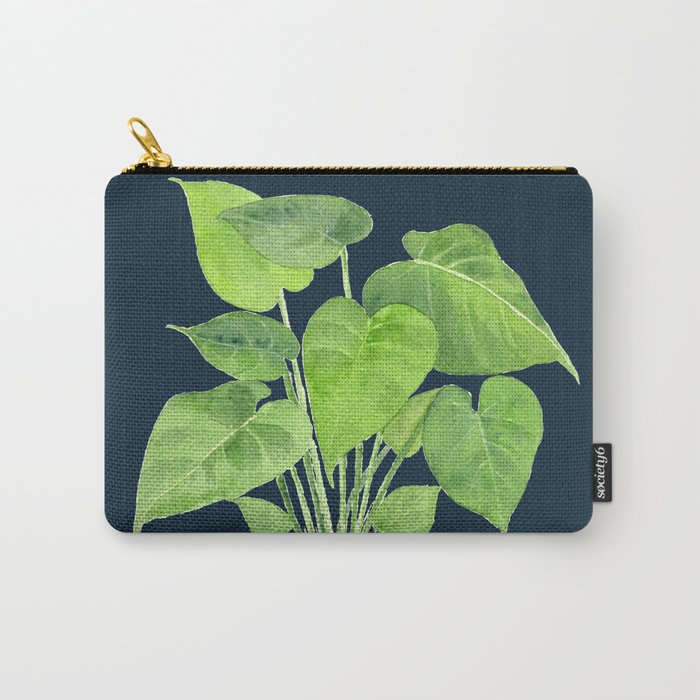 Watercolor Mini Monstera, Dark Peacock Blue Background Carry-All Pouch