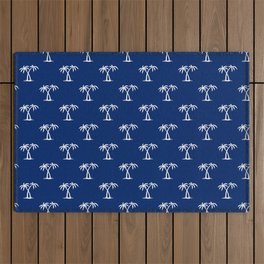 Blue And White Palm Trees Pattern Outdoor Rug
