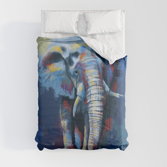 Elephant Dream - Colorful wild animal digital painting Comforter