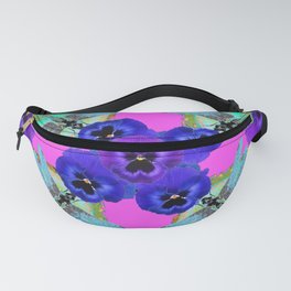 PURPLE PANSIES & BLUE-GREEN DRAGONFLIES ABSTRACT Fanny Pack