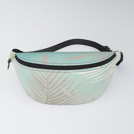 Palm leaves in soft bluish pastel colors Fanny Pack