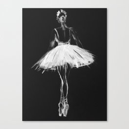 Ballerina black white, pastel on black paper Canvas Print