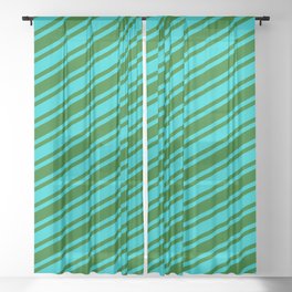 [ Thumbnail: Dark Turquoise and Dark Green Colored Lined Pattern Sheer Curtain ]
