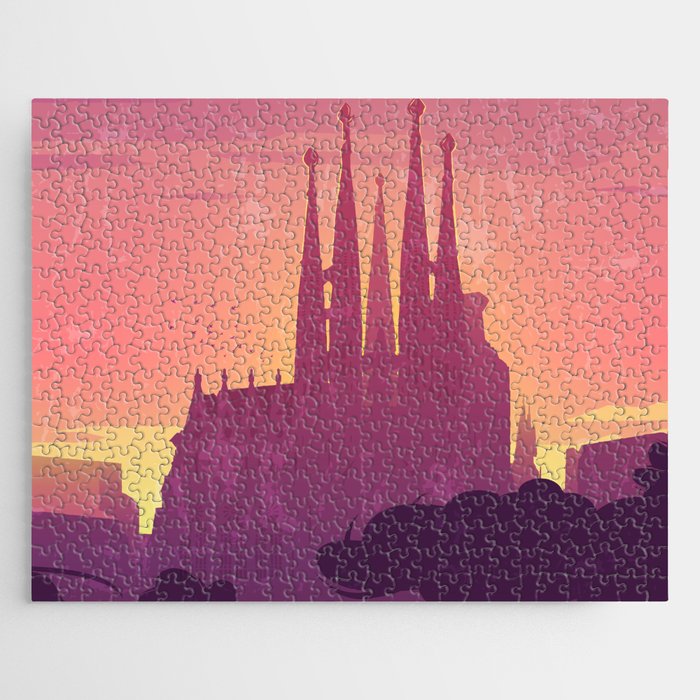 Barcelona, Spain - Retro travel minimalistic poster Jigsaw Puzzle