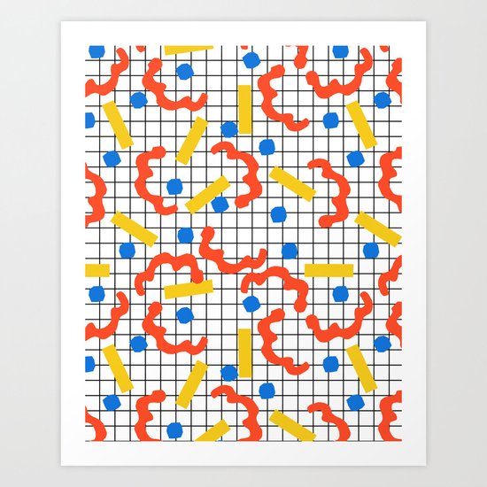 Primal - memphis throwback squiggle circle geometric grid lines dots trendy hipster 80s retro cool Art Print