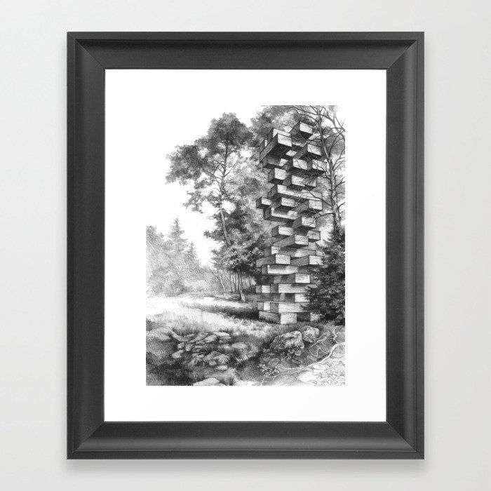 Jenga Tower Surrounded by Trees Framed Art Print