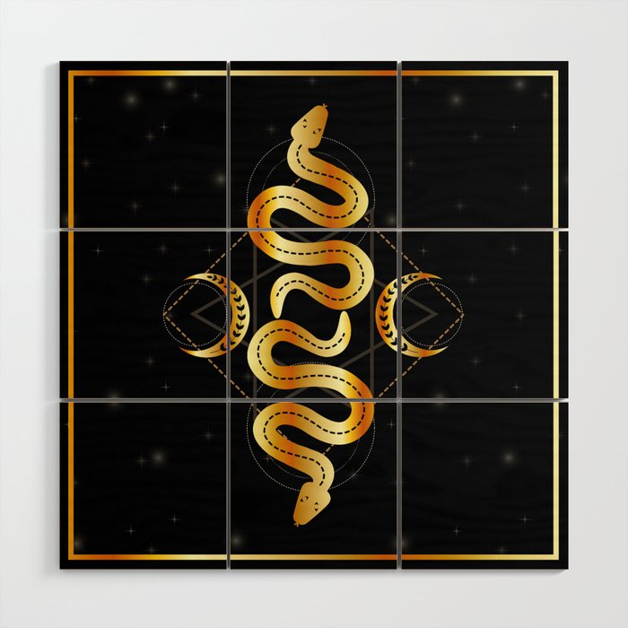 Occult snakes triple goddess fertility symbol gold Wood Wall Art