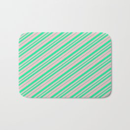 [ Thumbnail: Pink & Green Colored Lined Pattern Bath Mat ]