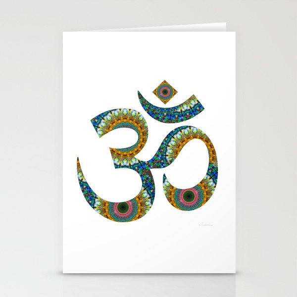 Om 10 - Beautiful Blue, Orange And Green - Sharon Cummings Stationery Cards
