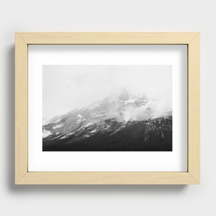 Rocky Mountain | Fog | Alberta Landscape | Black and White Photography Recessed Framed Print