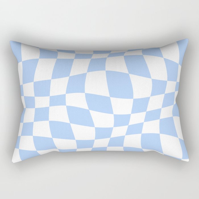 Warped Checkered Pattern (sky blue/white) Rectangular Pillow