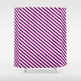 [ Thumbnail: Beige and Purple Colored Striped Pattern Shower Curtain ]