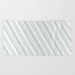 [ Thumbnail: Mint Cream and Light Gray Colored Stripes/Lines Pattern Beach Towel ]