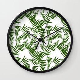 Green Silhouette Fern Leaves Pattern Wall Clock