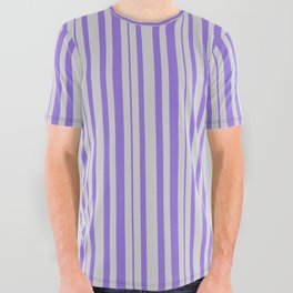 [ Thumbnail: Light Gray & Purple Colored Lines Pattern All Over Graphic Tee ]