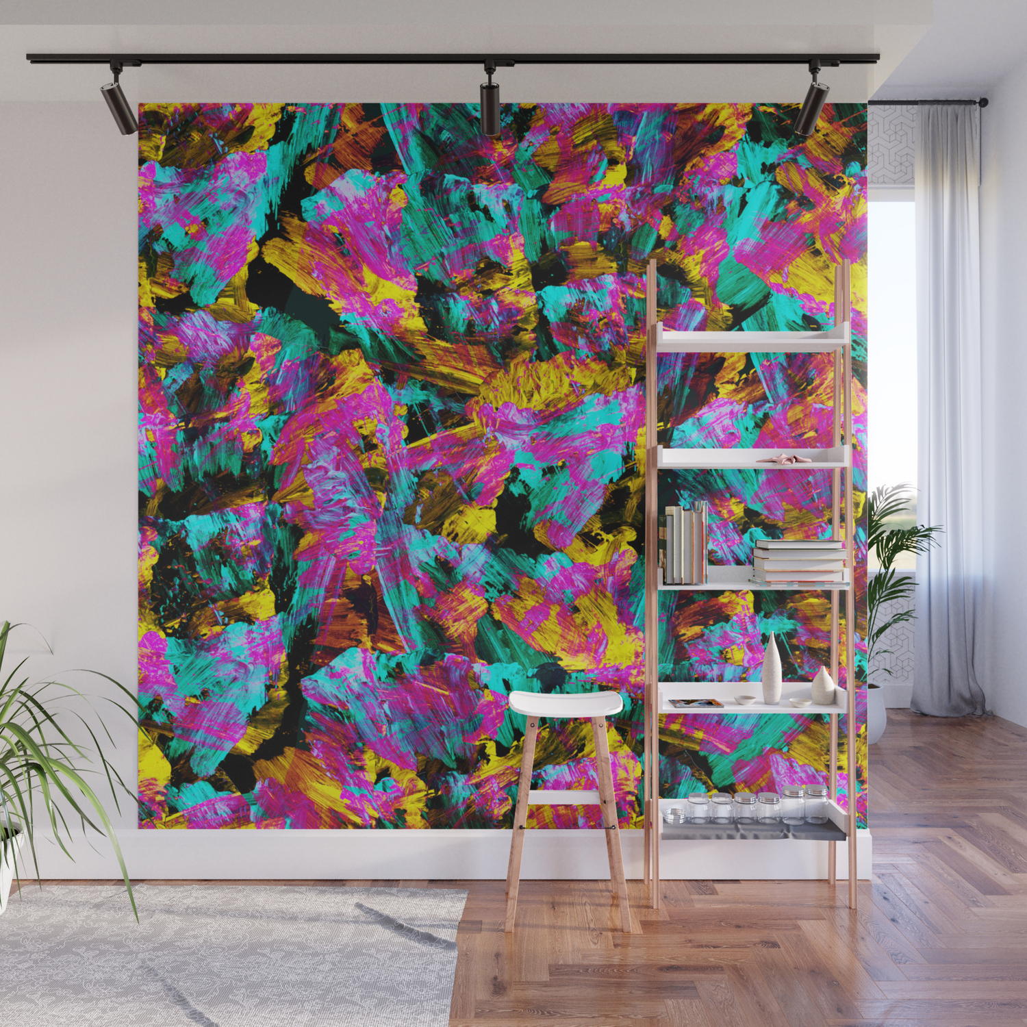 Artsy Modern Neon Colors Black Abstract Paint Art Wall Mural By Lafemmeart Society6 The colors of the families of red, orange and yellow are known as warm colors, since they are colors evoke images it is also widely used in modern rooms. artsy modern neon colors black abstract paint art wall mural by lafemmeart