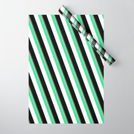 [ Thumbnail: Colorful Forest Green, Plum, Green, White, and Black Colored Lines Pattern Wrapping Paper ]