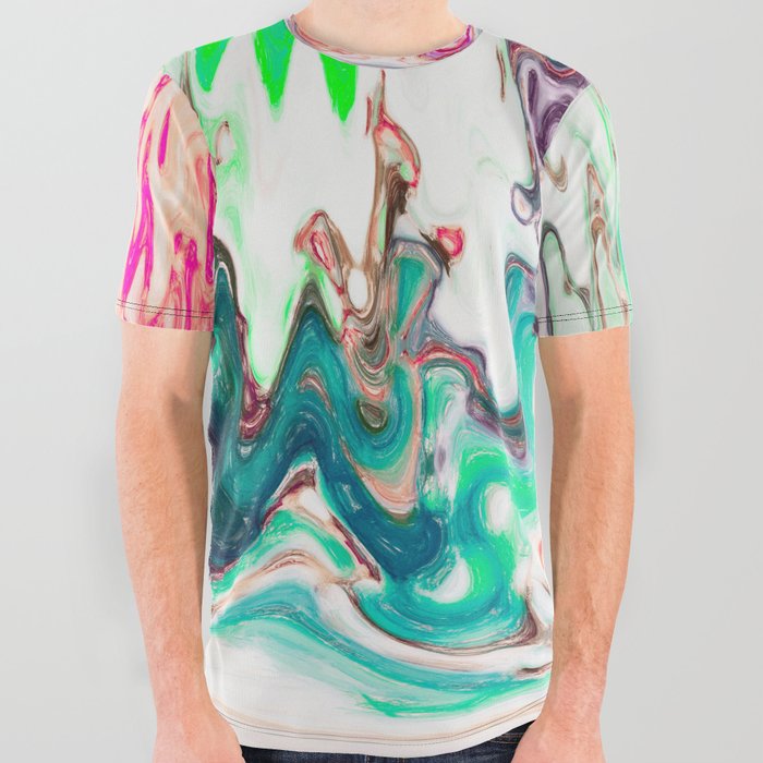 Melting Acrylic Flow Paint Pattern All Over Graphic Tee