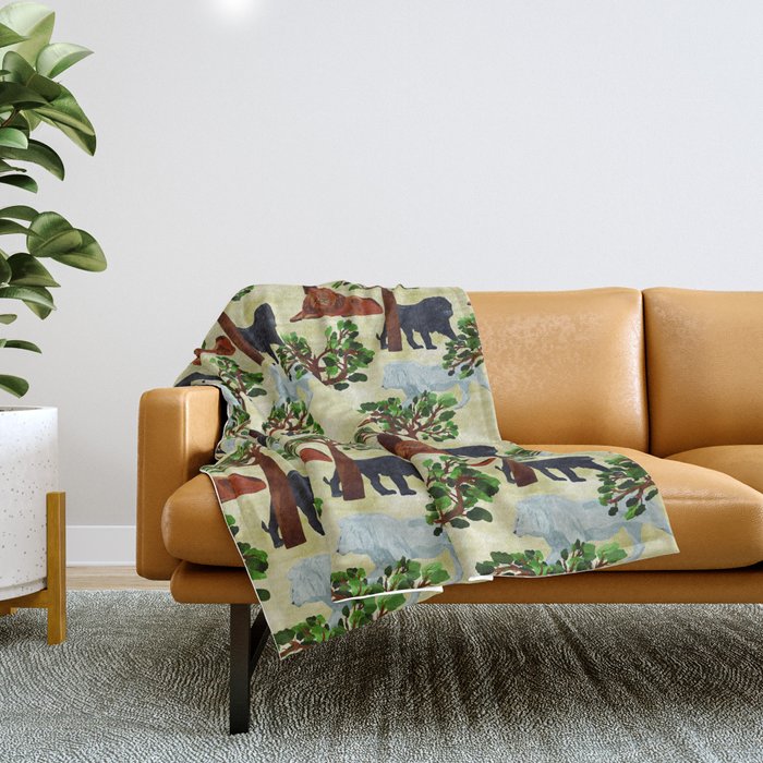 digital pattern with white, black and brown lions Throw Blanket