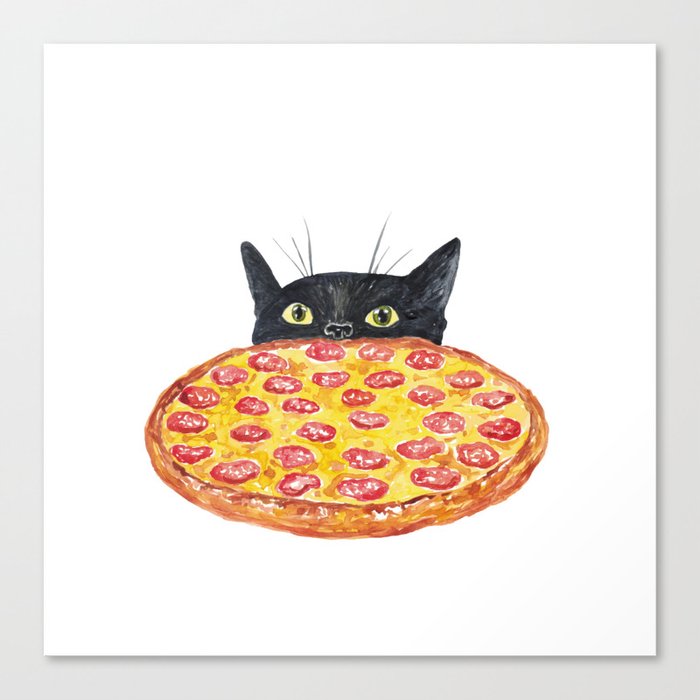 Pizza cat Painting Kitchen Wall Poster Watercolor Canvas Print
