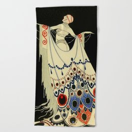 “The Jewelled Gown” Art Deco by J Carlos Beach Towel