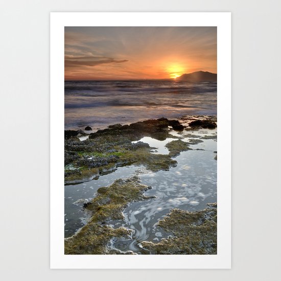 Water curves at sunset Art Print