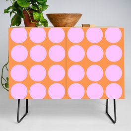 Retro Modern Pink On Orange Polka Dots Credenza